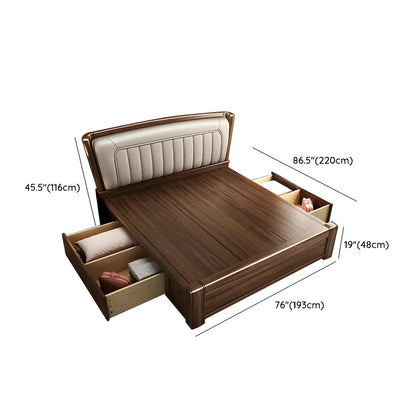 Brown Upholstered Wingback Headboard Storage Bed Frame