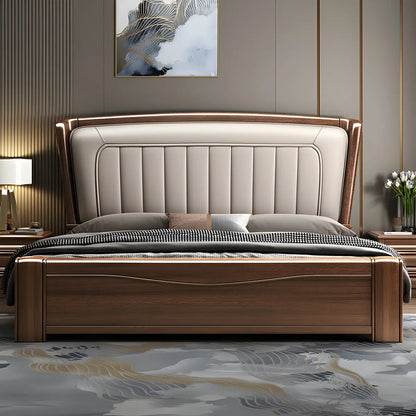 Brown Upholstered Wingback Headboard Storage Bed Frame