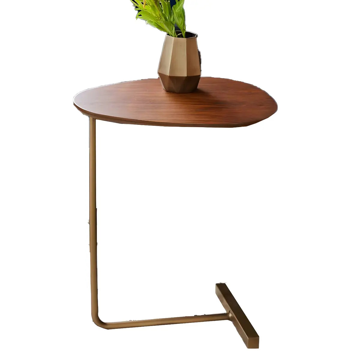 C-Shaped Metal Black Minimalist Pine Wood Side Table