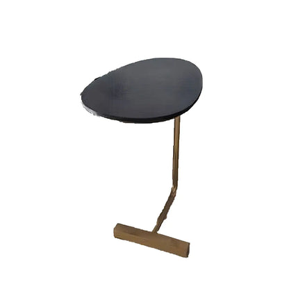 C-Shaped Metal Black Minimalist Pine Wood Side Table