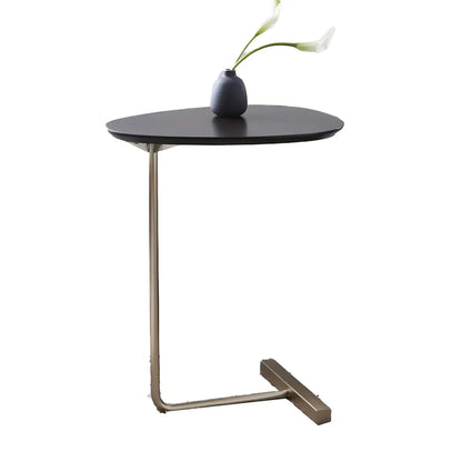 C-Shaped Metal Black Minimalist Pine Wood Side Table