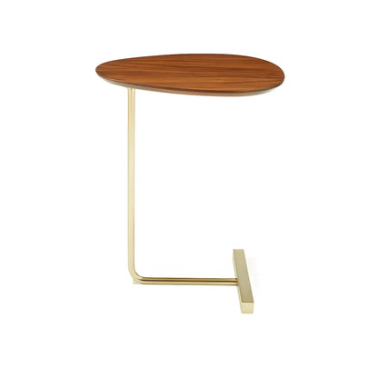 C-Shaped Metal Black Minimalist Pine Wood Side Table