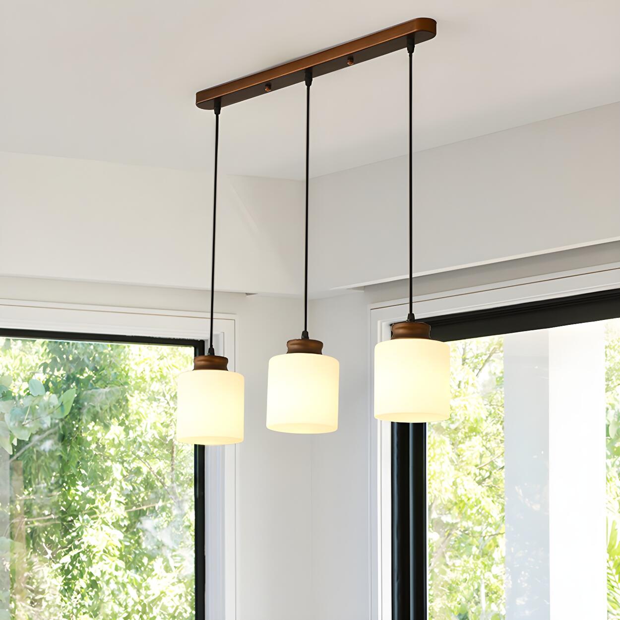 Classic 3-Light Cylinder Brown Island Pendant Light