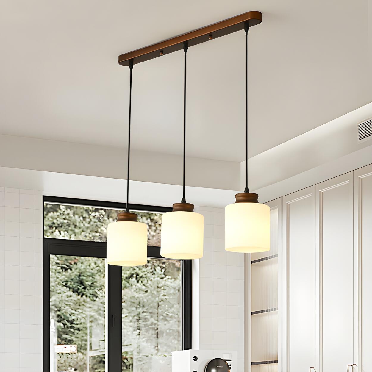 Classic 3-Light Cylinder Brown Island Pendant Light