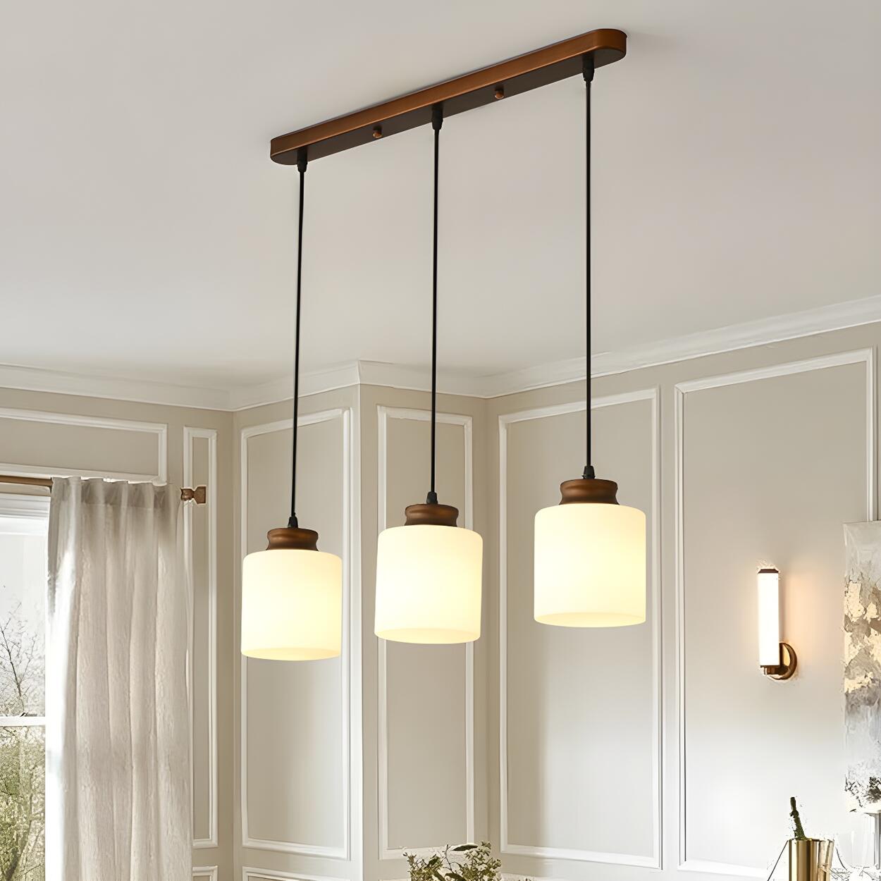 Classic 3-Light Cylinder Brown Island Pendant Light