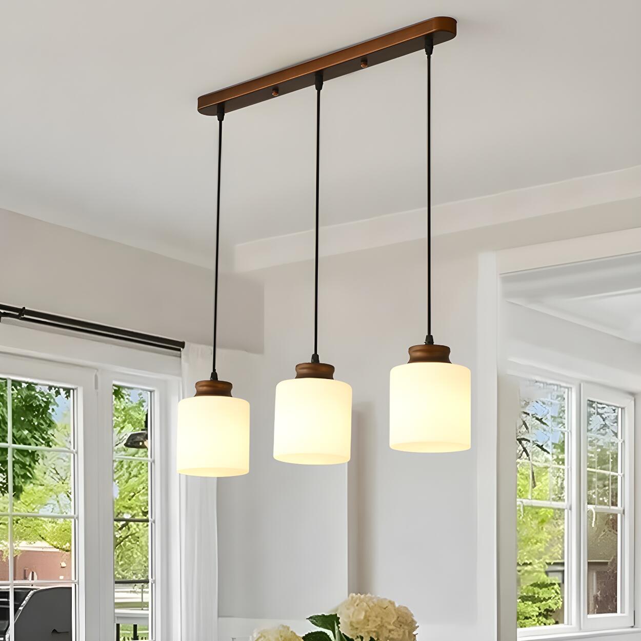 Classic 3-Light Cylinder Brown Island Pendant Light