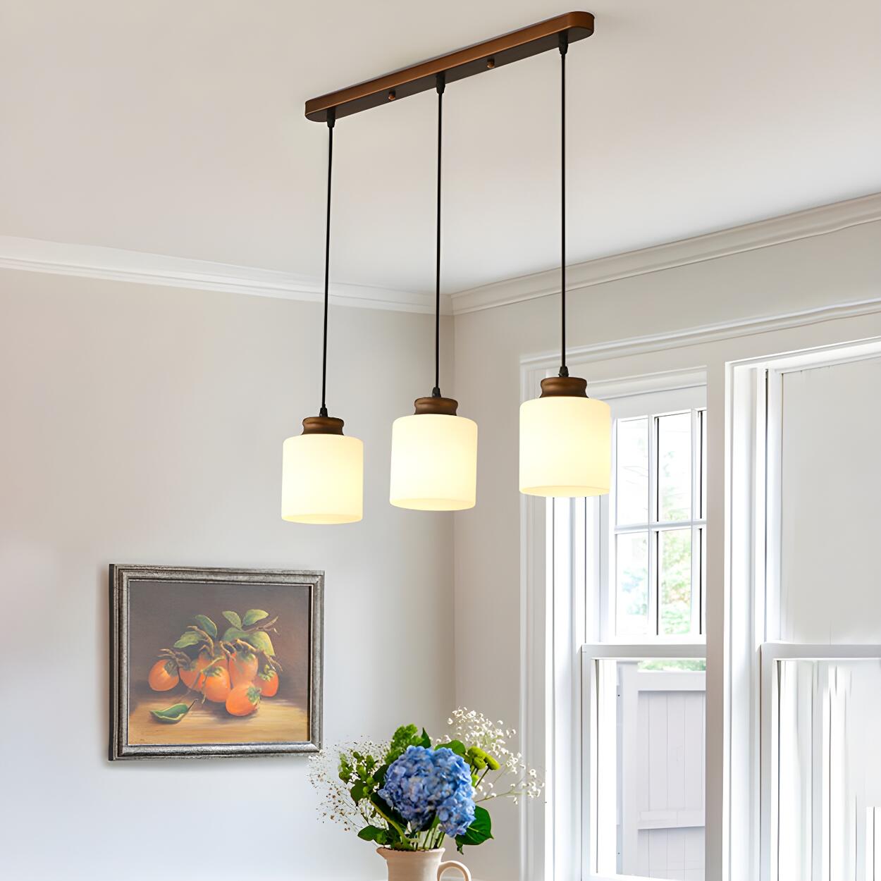 Classic 3-Light Cylinder Brown Island Pendant Light