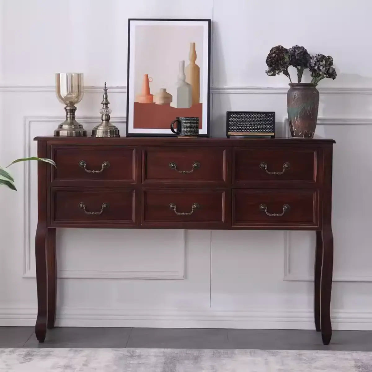 Classic Rectangular Wooden Brown Storage Console Table