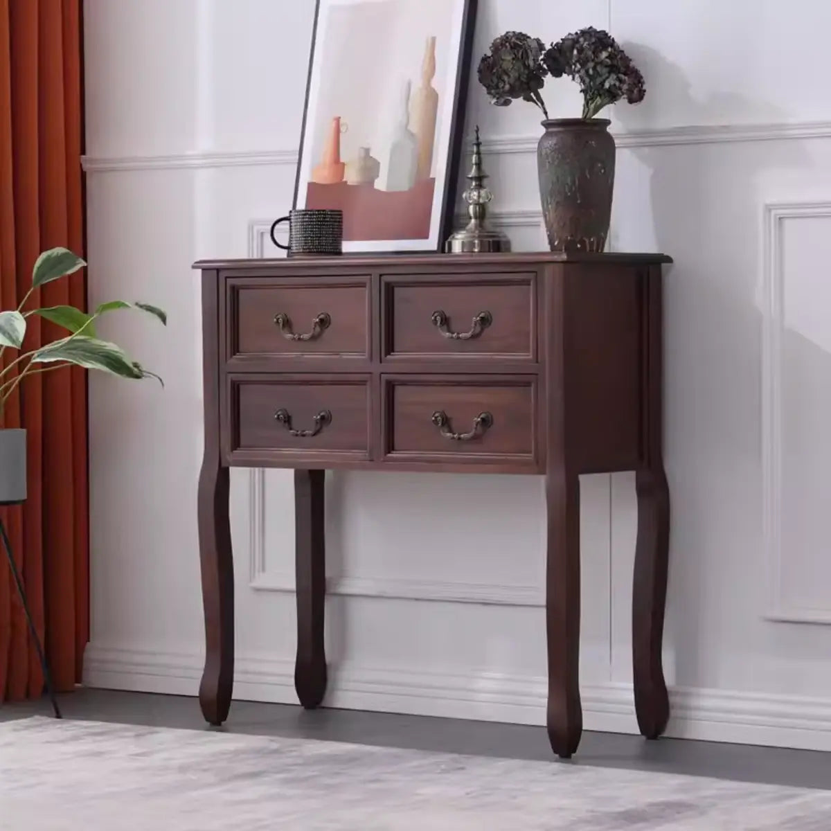 Classic Rectangular Wooden Brown Storage Console Table