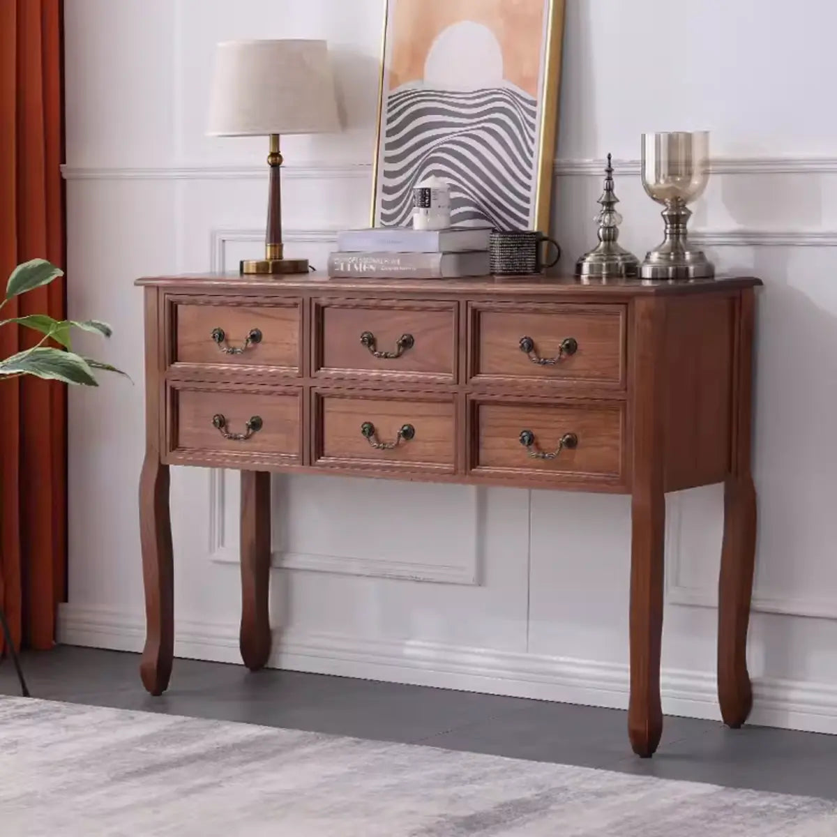 Classic Rectangular Wooden Brown Storage Console Table