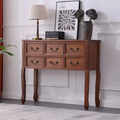 Classic Rectangular Wooden Brown Storage Console Table