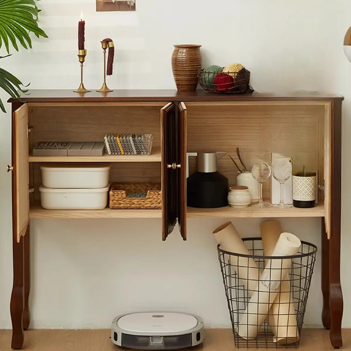 Classic Rectangular Wooden Brown Storage Console Table