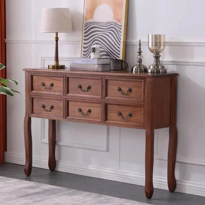 Classic Rectangular Wooden Brown Storage Console Table