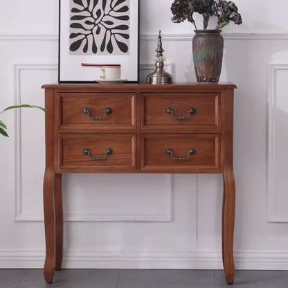 Classic Rectangular Wooden Brown Storage Console Table