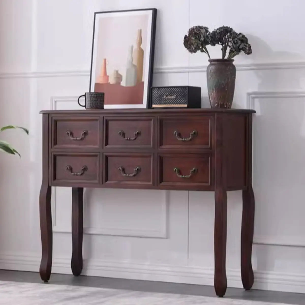 Classic Rectangular Wooden Brown Storage Console Table