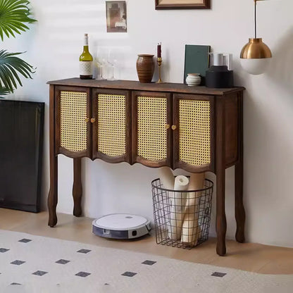 Classic Rectangular Wooden Brown Storage Console Table