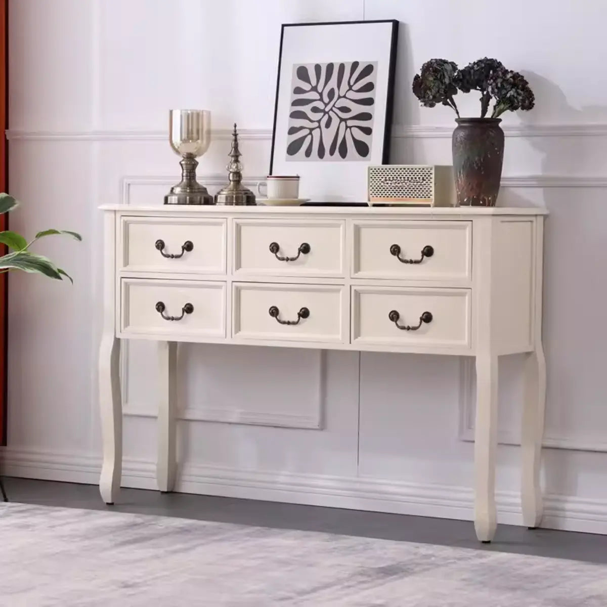 Classic Rectangular Wooden Brown Storage Console Table