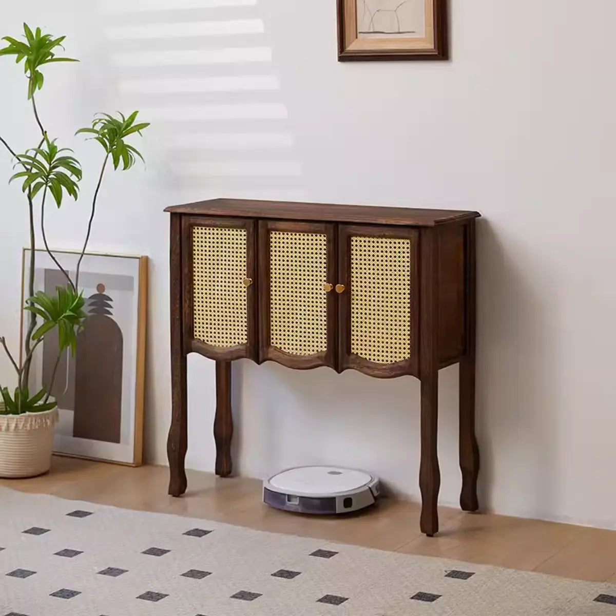 Classic Rectangular Wooden Brown Storage Console Table