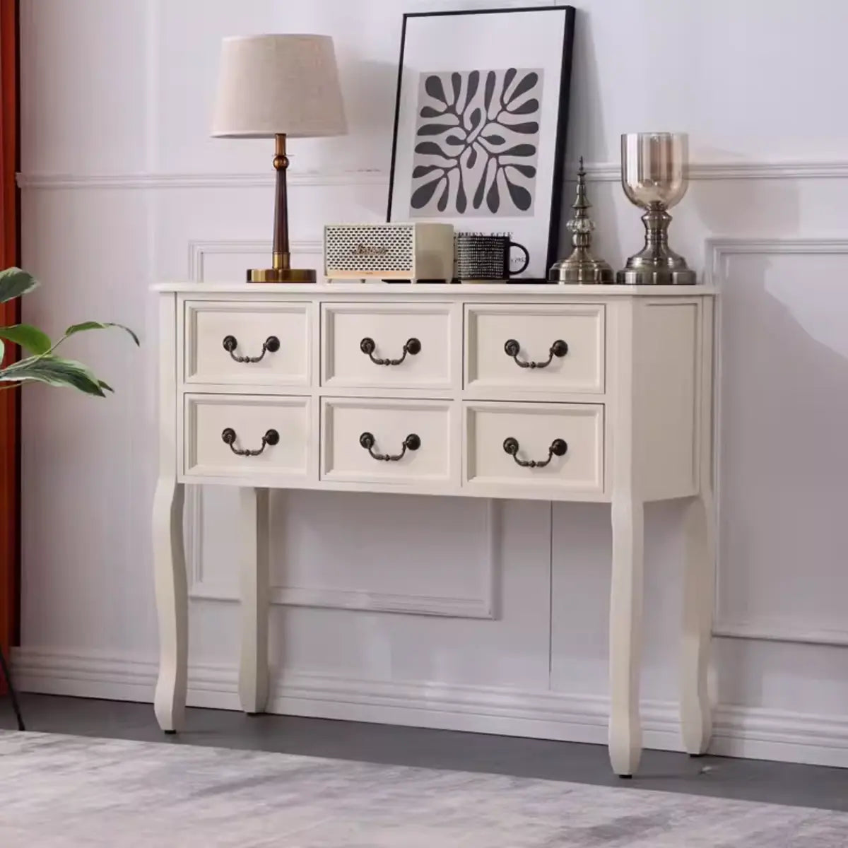 Classic Rectangular Wooden Brown Storage Console Table