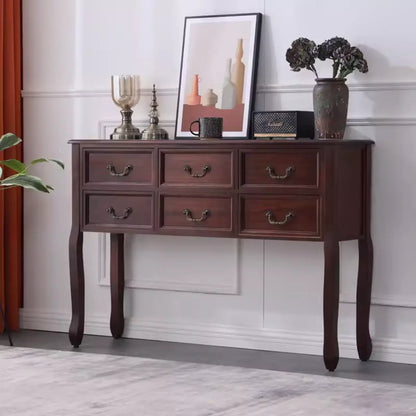 Classic Rectangular Wooden Brown Storage Console Table