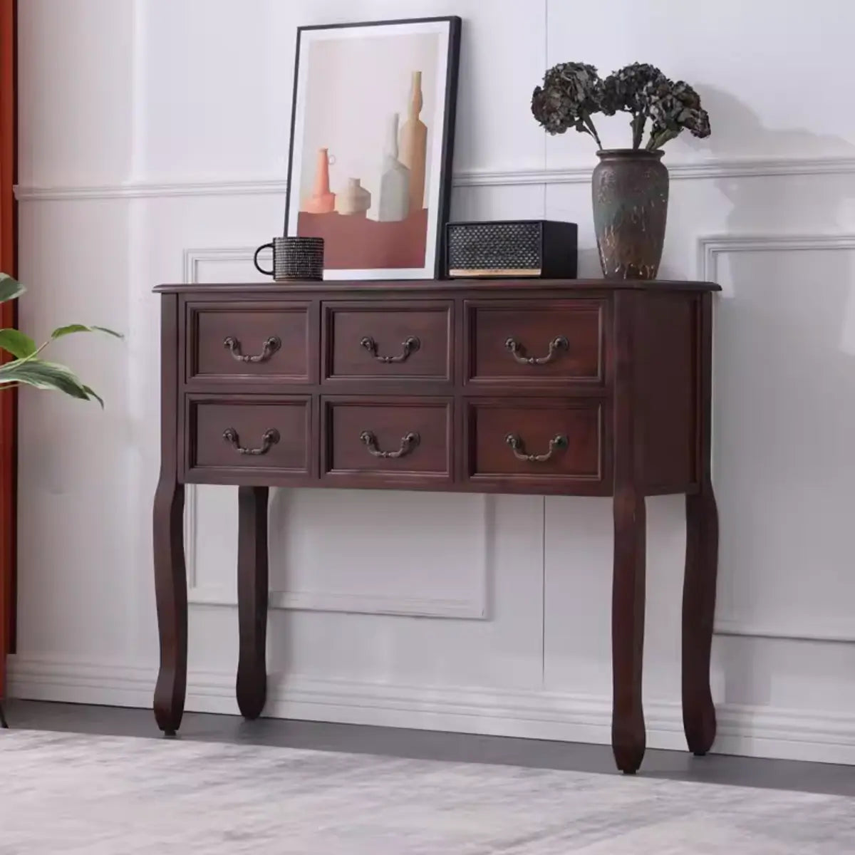 Classic Rectangular Wooden Brown Storage Console Table