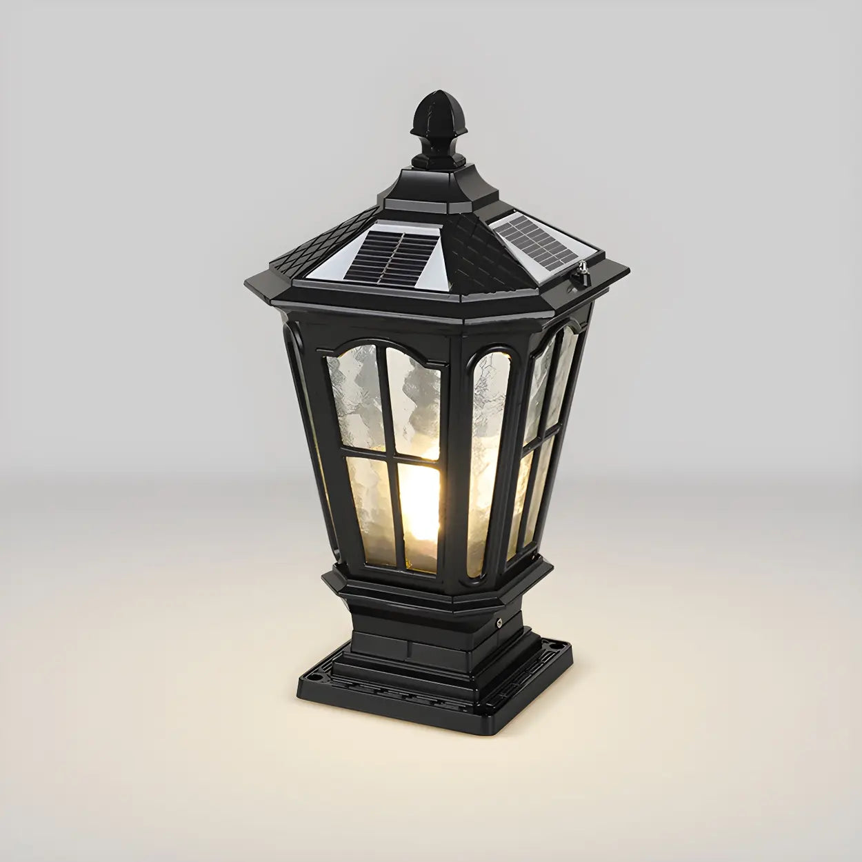 Classic Solar Pillar Lantern Gold LED Outdoor Table Lamp