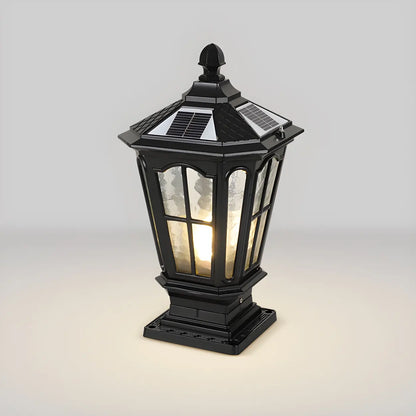 Classic Solar Pillar Lantern Gold LED Outdoor Table Lamp