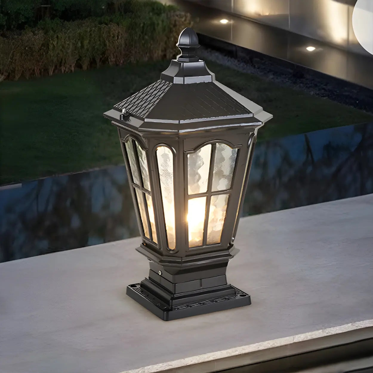 Classic Solar Pillar Lantern Gold LED Outdoor Table Lamp