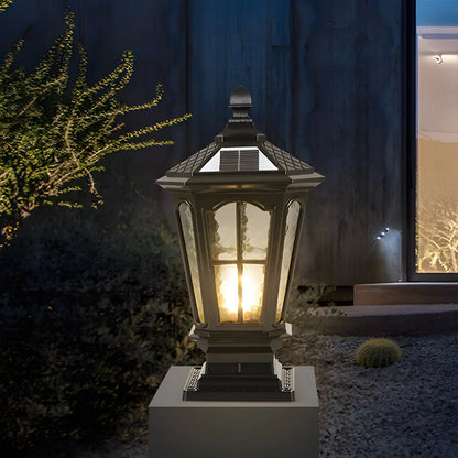 Classic Solar Pillar Lantern Gold LED Outdoor Table Lamp