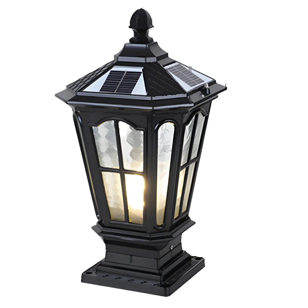 Classic Solar Pillar Lantern Gold LED Outdoor Table Lamp