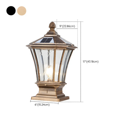 Classic Solar Pillar Lantern Gold LED Outdoor Table Lamp