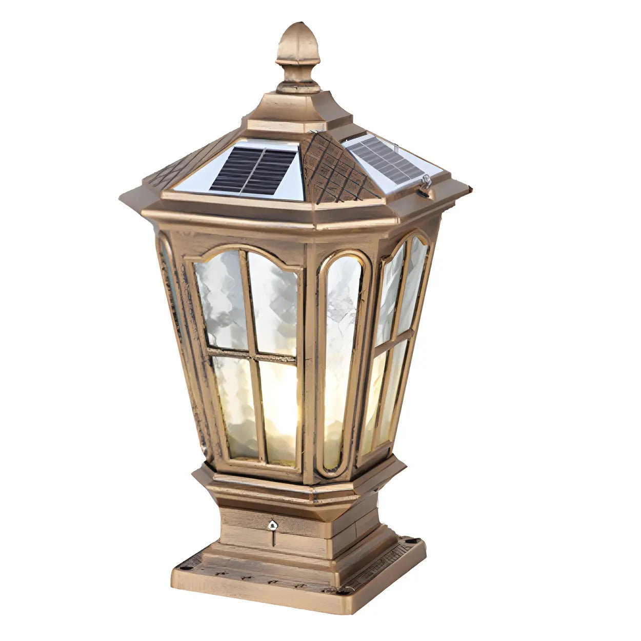 Classic Solar Pillar Lantern Gold LED Outdoor Table Lamp