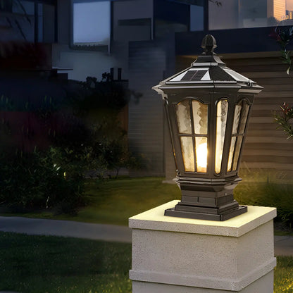 Classic Solar Pillar Lantern Gold LED Outdoor Table Lamp