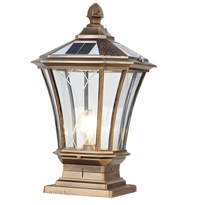 Classic Solar Pillar Lantern Gold LED Outdoor Table Lamp