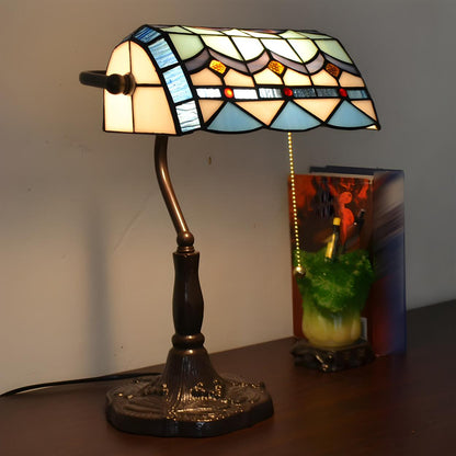 Classic Tiffany Style Banker Stained Glass Table Lamp