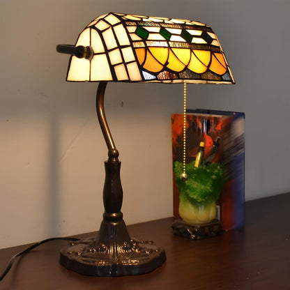 Classic Tiffany Style Banker Stained Glass Table Lamp