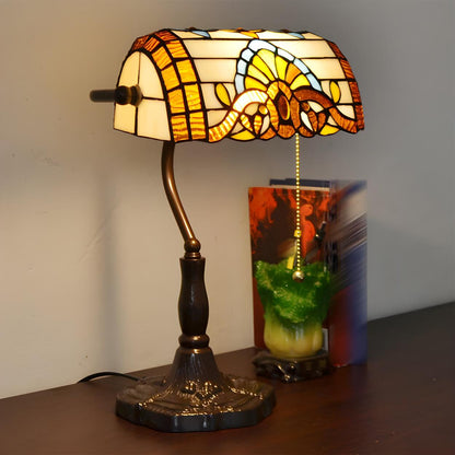 Classic Tiffany Style Banker Stained Glass Table Lamp