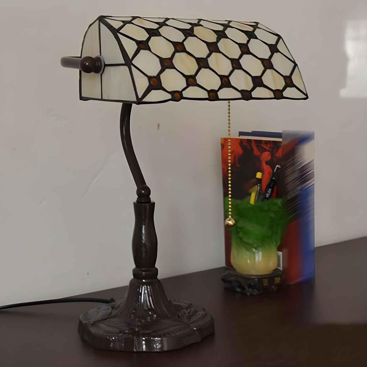 Classic Tiffany Style Banker Stained Glass Table Lamp