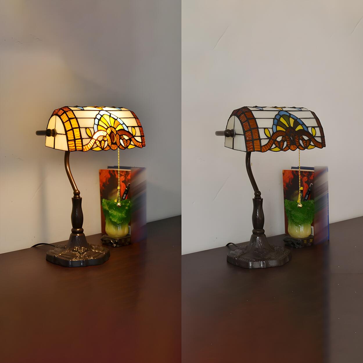 Classic Tiffany Style Banker Stained Glass Table Lamp