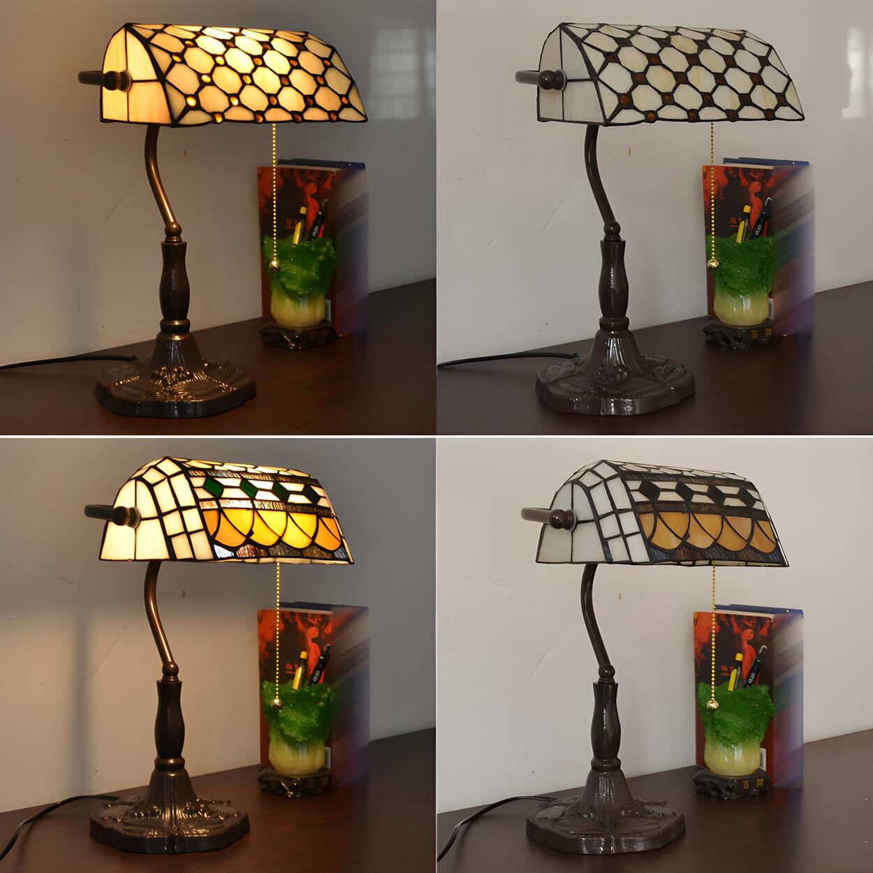 Classic Tiffany Style Banker Stained Glass Table Lamp