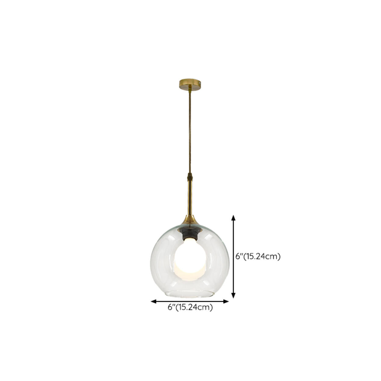 Clear Glass Globe Pendant Light Variable Length