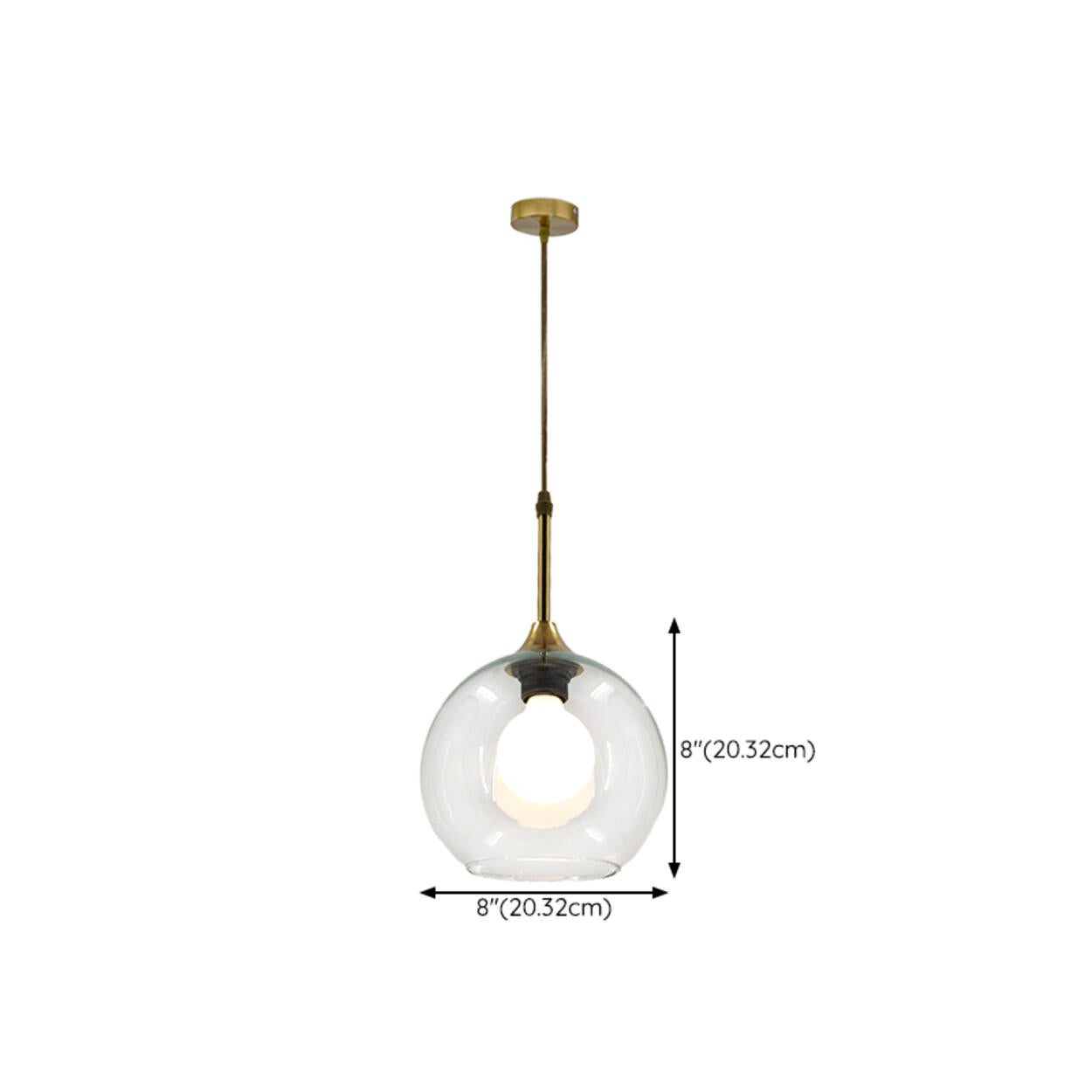 Clear Glass Globe Pendant Light Variable Length