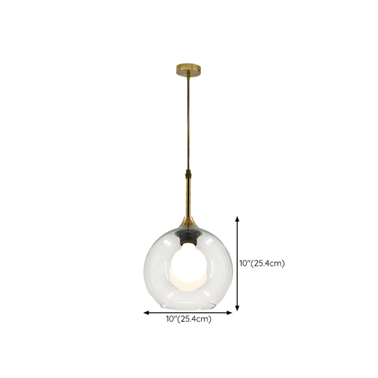 Clear Glass Globe Pendant Light Variable Length