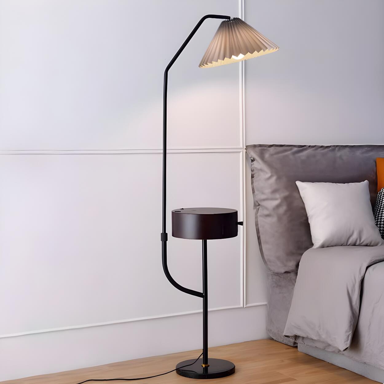 Contemporary Gray Cone Metal Floor Lamp with Storage