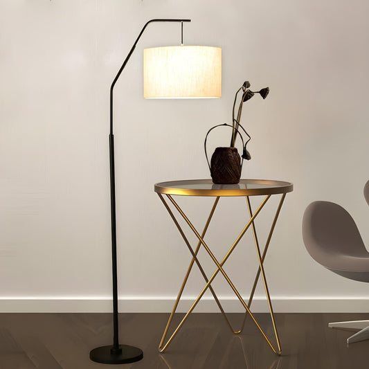 Contemporary Linen Cylinder Shade Arc Floor Lamp