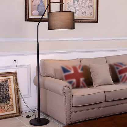 Contemporary Linen Cylinder Shade Arc Floor Lamp