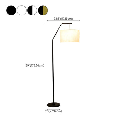 Contemporary Linen Cylinder Shade Arc Floor Lamp