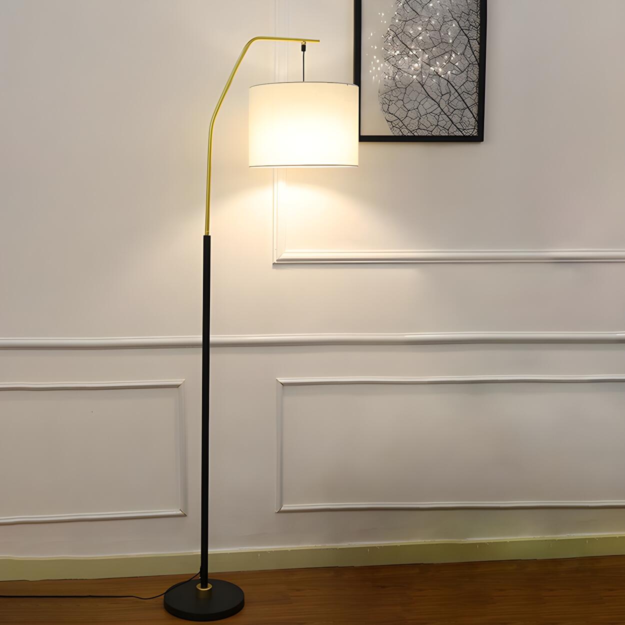 Contemporary Linen Cylinder Shade Arc Floor Lamp