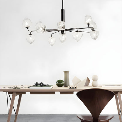 Contemporary Metal Branching Faceted Glass Chandelier