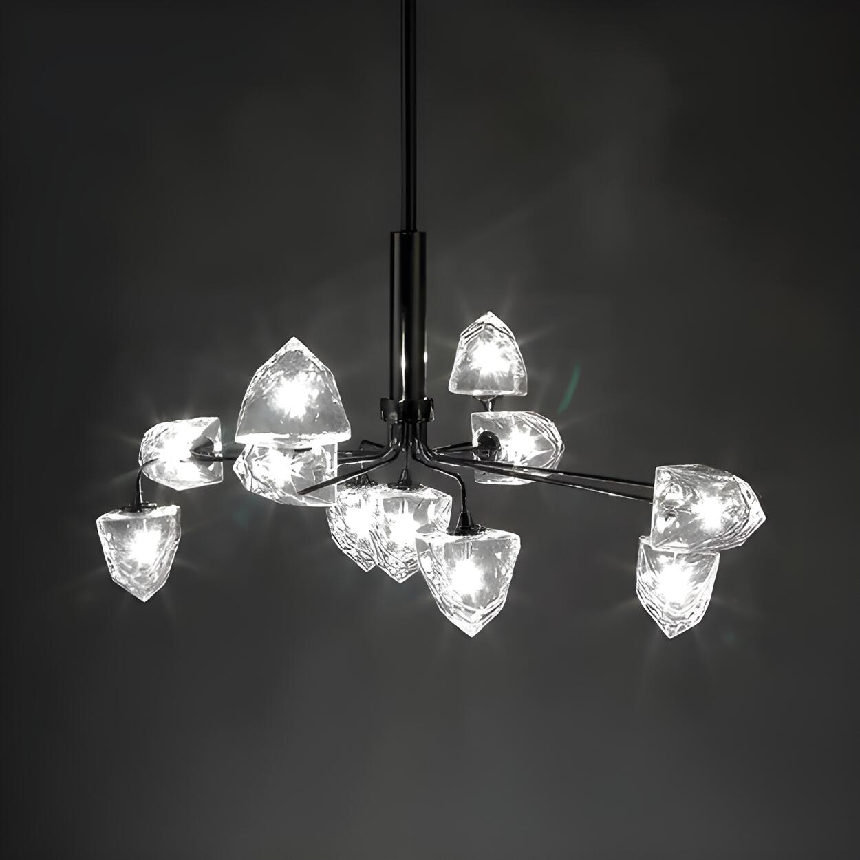 Contemporary Metal Branching Faceted Glass Chandelier